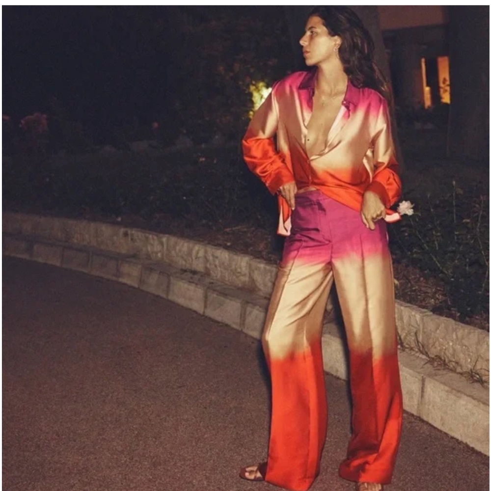 Zara Silk Gradient Wide Leg Pants